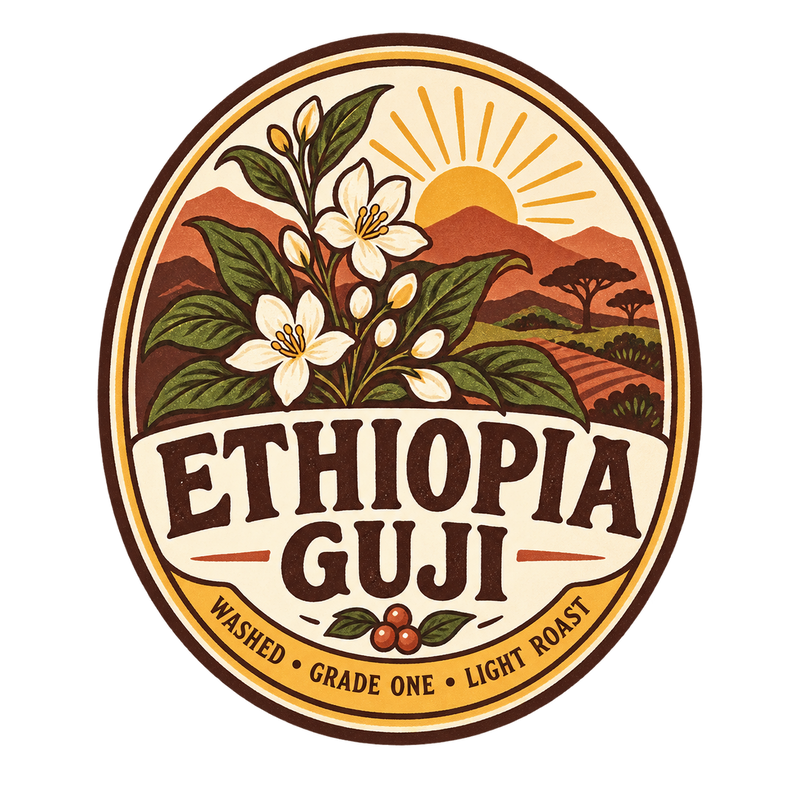 Ethiopia Guji Suke Quto light roast coffee label by Common Friends Coffee