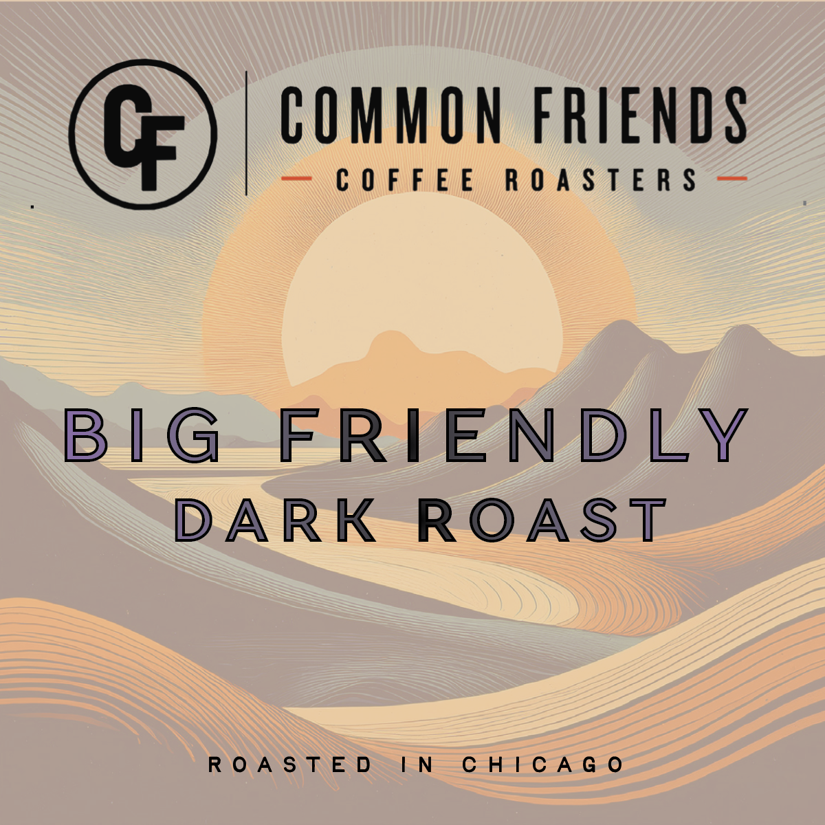 Big Friendly dark roast coffee label by Common Friends Coffee