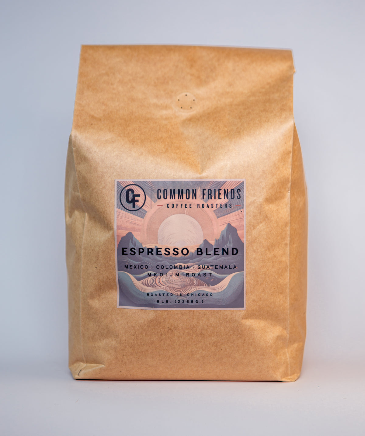 Common Friends espresso blend whole bean coffee in a 5 lb bag