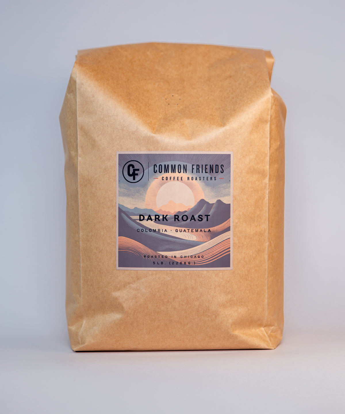 Common Friends dark roast whole bean coffee in a 5 lb bag