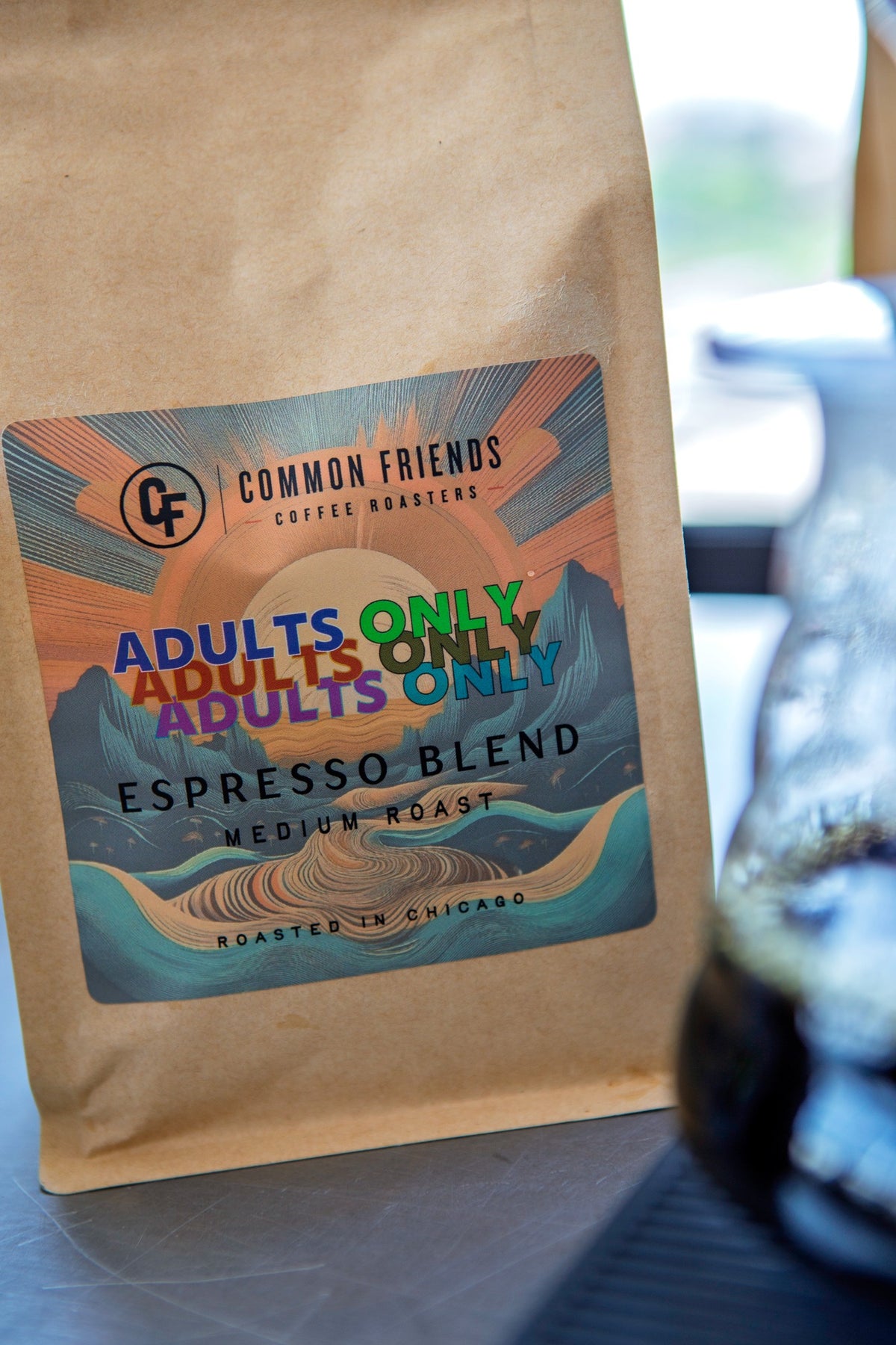 A close-up of Common Friends Adults Only espresso blend